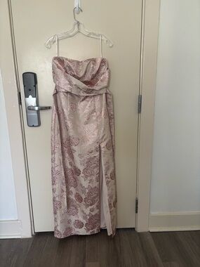 Strapless Floral Satin Gown in Blush and Rose